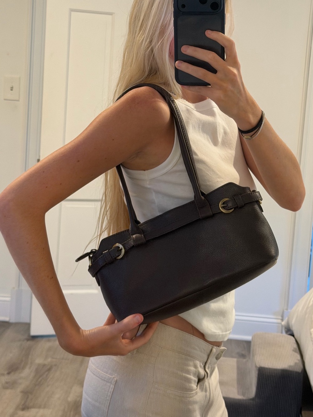 Deep purple/grey shoulder/crossbody leather purse